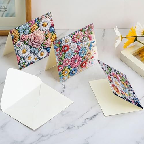 antor 6 pcs Diamond Painting Greeting Card Kits - Beautiful Floral Design with Fine Glitter, 5D DIY Creative Special Shaped Diamond Art Cards for Birthday Holiday Congratulations Crafts Gifts