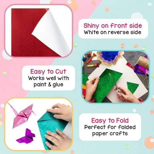 Hygloss Embossed Metallic Foil Paper - 50 Sheets Embossed Metallic Foil Paper - 8.5x10 Inches - Ideal Foil Papers for Crafts - Shiny Craft Sheets