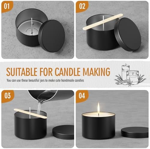 Empty Candles Tins 4 oz Candle Jars 24 pcs Candle Containers for Candle Making with Lid (Black-4oz)