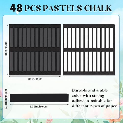 Watersay 48 Pcs Soft Chalk Pastels Set Soft Pastel for Artists Square Sketch Chalk Non-toxic Artist Pastel Sticks for Professional Artists Students and Art Lovers (Sketching Colors,60×8×8mm)