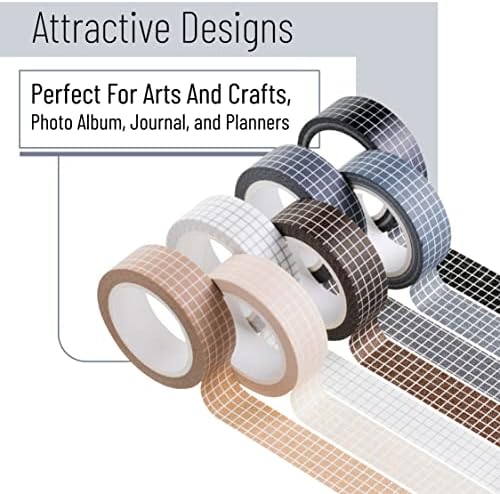 Mr. Pen- Washi Tape Set, 0.6", 7 Rolls, 9 Yards/Roll | Washi Tape for Scrapbook, Arts, Crafts, Journals and Planners, Grid