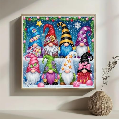 WCHUIMM Christmas Diamond Painting Kits for Adults Gnome, Diamond Art for Beginners, 5D DIY Full Drill Gem Art Crafts for Home Wall Decor, 12x12 Inch