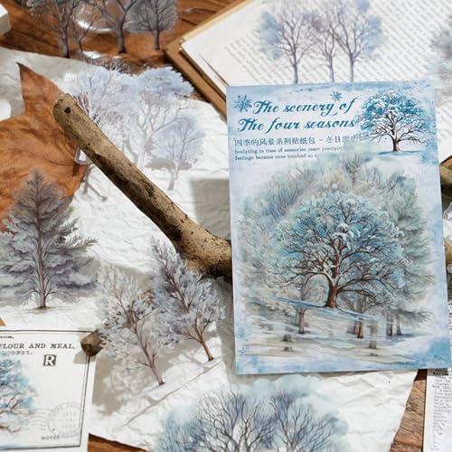 120 Pcs Four Seasons Watercolor Forest Landscape Tree Stickers