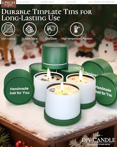 Quikobo 6 Pack 4oz Green Candle Tins with Lids - Durable Matte Tinplate Containers for DIY Candle Making and Multi-Purpose Storage