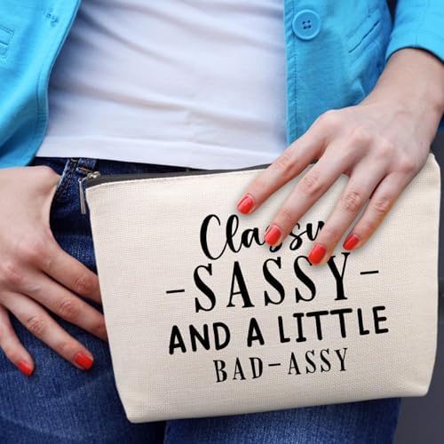 Funny Birthday Gifts for Her & Him - Sarcastic Gifts for Friends, Farewell & Christmas - Classy, Sassy & Badassy Cosmetic Bag