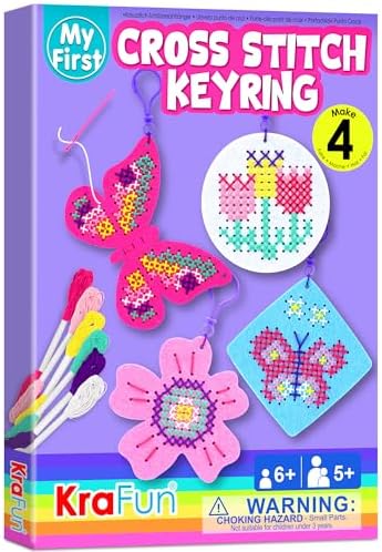 KRAFUN Butterfly & Flower Cross Stitch Kit for Kids Age 5+
