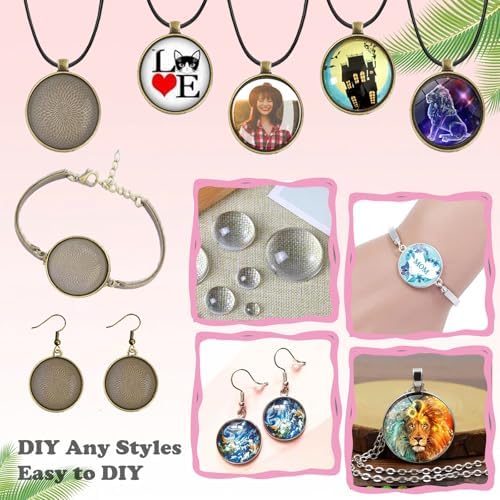 J6QIHANG Pendant Trays Set with Glass Cabochons for Jewelry Making