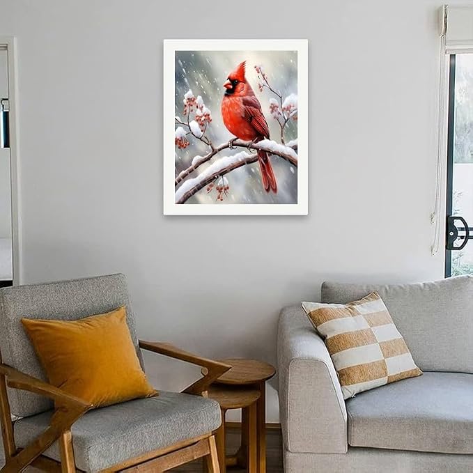 Red Cardinal Paint by Numbers Kit for Adults - DIY Bird Painting on Rolled Canvas 16x20 Inches, Adults' Paint-by-Number Kits Acrylic Paint Set for Beginners, Wildlife Art Kit for Home Wall or Gifts