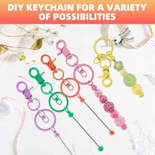 48 Pcs Beadable Keychains Bars bulk - 24 Candy DIY Metal Beaded Keychain Making Kit + 24 Bags Included, Bead Keychain Supplies,Blank Key Chain, Perfect for Women, Men, Mother's Day, Birthday Gift