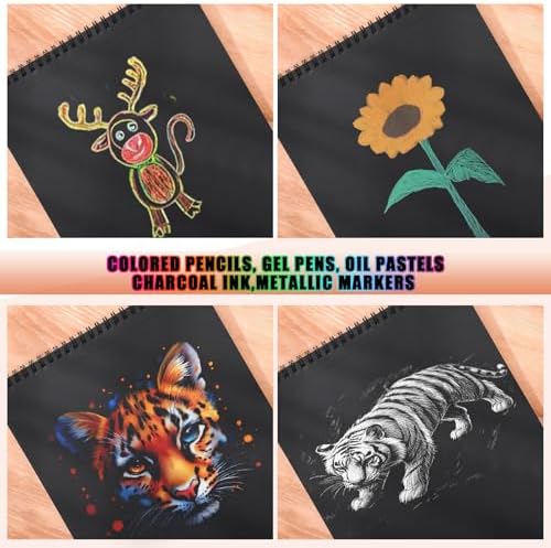 Black Paper Sketchbook 8.3 × 11.7 in, 30 Sheets, 160gsm, Spiral Bound | Acid-Free 98Lb Paper, Top Spiral, Tear-Off Pages, for Colored Pencil, Chalk & Metallic Markers