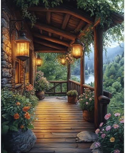 obterie Landscape Paint by Numbers Kit for Adults Beginner Garden Oil Painting Kit Adult Paint by Number Kits on Canvas DIY Painting for Beginners Art by Numbers for Gifts Home Wall Decor 16x20 Inch