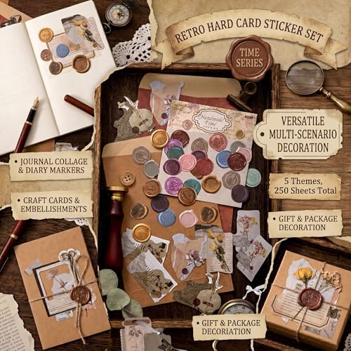 250PCS Vintage Scrapbook Stickers Kit, Ephemera for Junk Journal Supplies