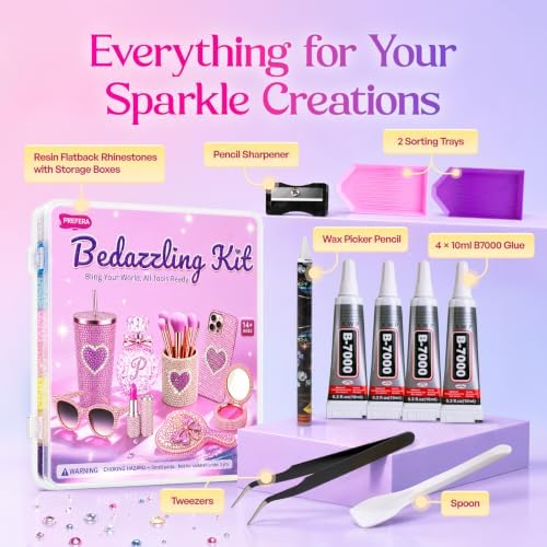 40000Pcs Bedazzling Kit with Rhinestones, 28 Colors 3mm Resin Jelly Flatback Gems, All-in-One Bedazzler Kit with 4Pcs B7000 Glue & Tools, DIY Diamond Art Craft Kit for Clothes Shoes Phone Cases Gifts