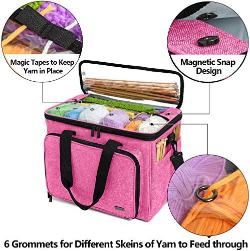 Teamoy Knitting Bag, Yarn Storage Organizer Crochet Bag Tote, Pink