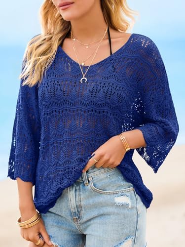 Saodimallsu Womens Crochet Cover Up Sweater Tops