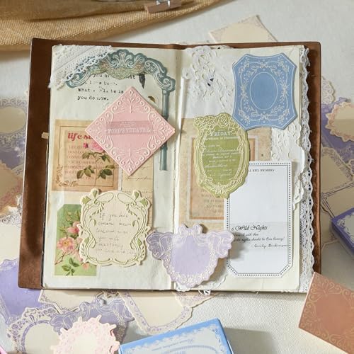 120Pcs Vintage Scrapbook Supplies Embossed Papers,Junk Journal Supply