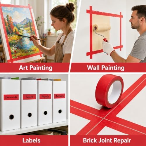 Red Painters Tape 1 Inch Wide, 25 Yards x 3 Rolls Masking Tape