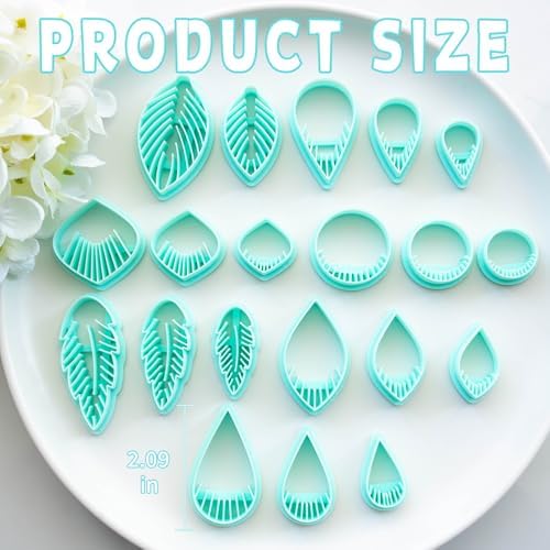 TAINSKY Leather Feather Polymer Clay Cutters, Leather Clay Cutters, Boho Clay Cutters for Polymer Clay Jewelry, 20 Pcs Feather Polymer Clay Cutters for Earrings