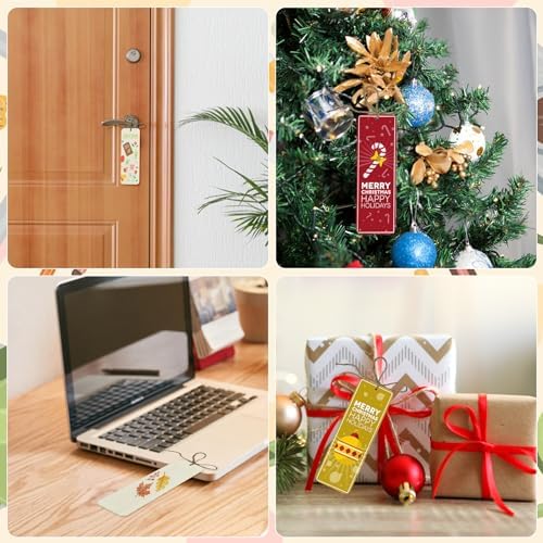 50 Sets 6 x 2 Inch Large Wooden Bookmarks with Holes and Ropes