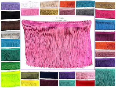 10 Yards of 4" Long Chainette Fringe Thread Yarn Tassel Trim Braid Fringe for Crafts Sewing and Decor-Dark Pink