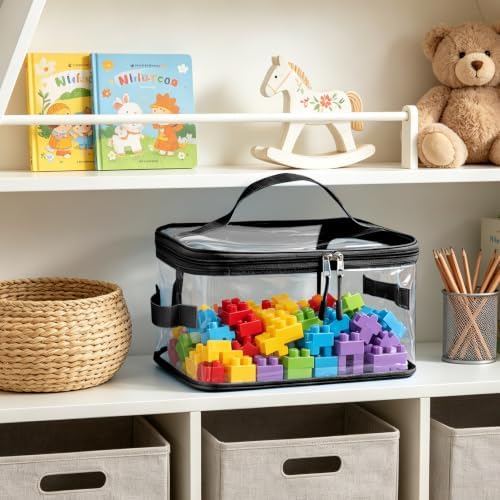 8 Packs Toy Storage Bags, Reusable Clear PVC Board Game Storage, Toy Storage Organizer Bags with Zipper for Building Blocks, Puzzle and Handmade Accessories, Clear Toiletry Bag