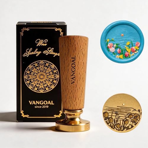 VANGOAL Wax Seal Stamp, Floral Series, 3D Embossed Brass Stamp Head with Wooden Handle, Vintage Sealing Kit for Wedding Invitations, Envelopes, Gift Wrapping, Letters and Crafts (Sunset Garden)