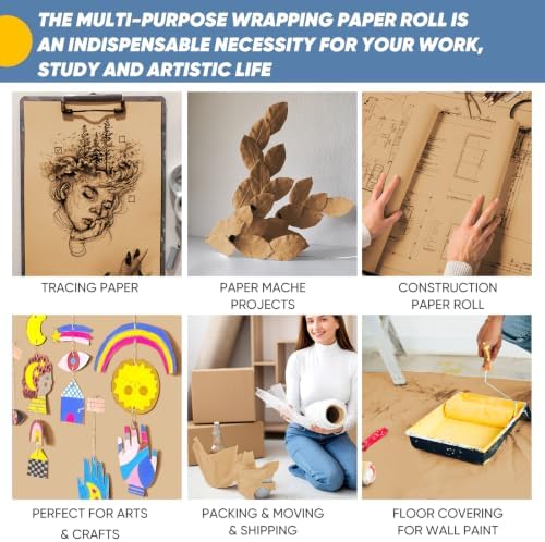 Brown Wrapping Paper, Kraft Paper Roll, Craft Decorative Paper 15" x 450"