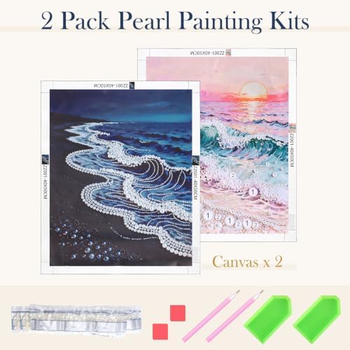 FunooFuno 2 Pcs Wave Beach Pearl Diamond Art Kits for Adults, 16" x 20"