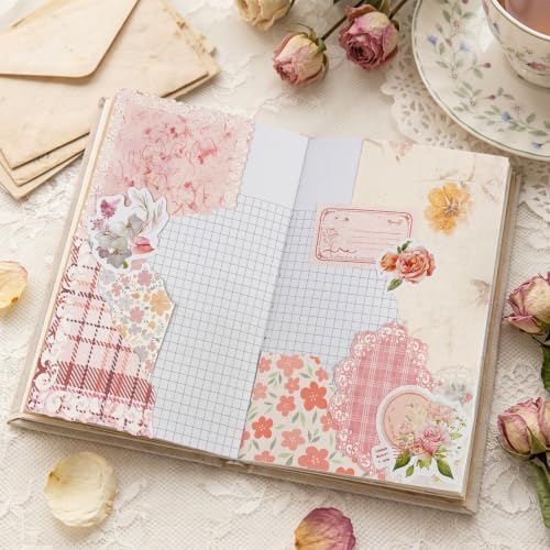 ZUFECY Pink Scrapbook Paper Kit, 100 Pieces, Vintage Floral Theme, for Junk Journal, Card Making, Planner Decor and DIY Crafts