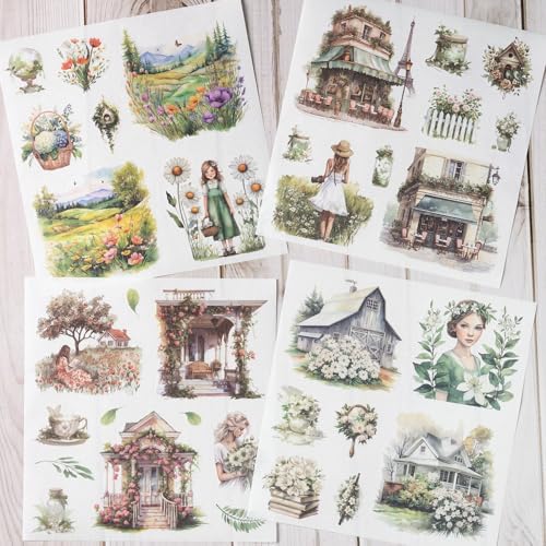 YagCu Garden Journal Stickers, 50 Sheets Washi Junk Journaling Sticker Book, Scrapbook Supplies, Watercolor Scrapbooking for Adults, Green Decorative Ephemera Arts Craft
