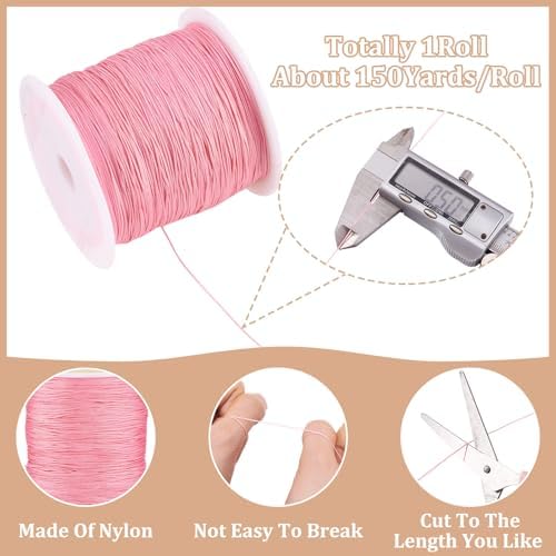 150 Yards 0.5mm Braided Nylon Crafting Thread Chinese Knotting Beading String Macrame Cord Rope for Necklace Bracelet Jewelry Craft Making, Light Coral