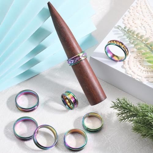 SUNNYCLUE 1 Box 18Pcs Ring Cores Inlay Ring Blanks Stainless Steel Rainbow Color Grooved US Size 7/8/9/10/11/12 Round Empty Jewelry Findings for Jewelry Making Kits Men Women