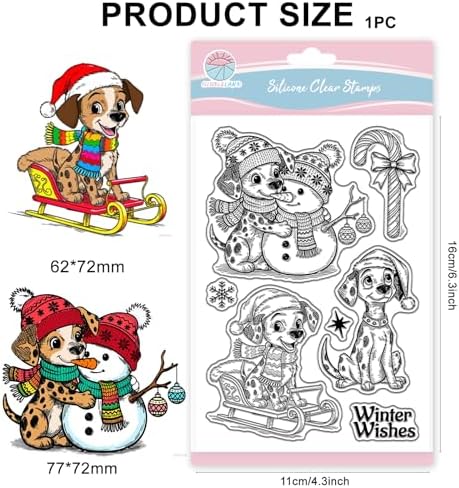 GLOBLELAND Christmas Dog and Snowman Clear Stamps for Cards Making and Journaling Dalmatian Spotty Dog Transparent Stamp Snowman Silicone Stamps for DIY Scrapbooking Embossing Photo Album Decor