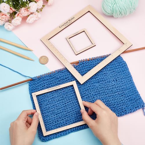 BENECREAT 3 Styles Crochet Ruler Square Ruler Knitting 2" 4" 6" Guide Knitting Tool Sewing Measure Tailor Ruler for Measuring Crochet Accessories