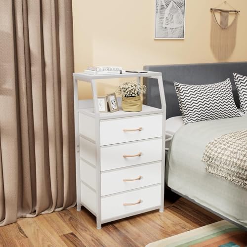 Furnulem Tall Nightstand with 4 Fabric Drawers, Small Dresser for Bedroom