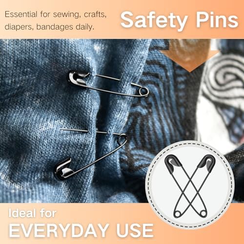 350Pack Black Safety Pins for Clothes 5 Assorted Sizes Strong Heavy Duty
