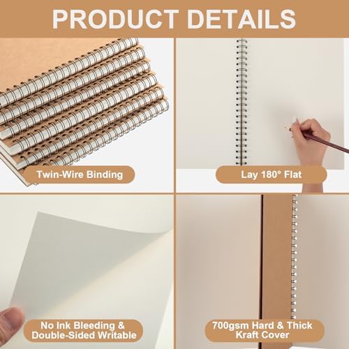 PerKoop 6 Pcs 8.5"x11" Spiral Sketch Books Sketch Pads, White