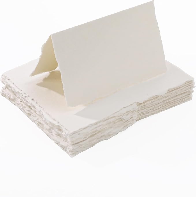 50 Pack Deckle Edge Paper, Folded 3.5 x 2 in, 160 GSM Handmade Paper