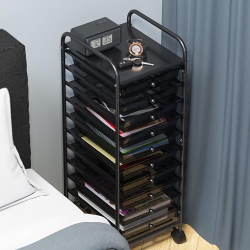 Simple Houseware 10 Drawers Rolling Utility Cart Organizer, Black