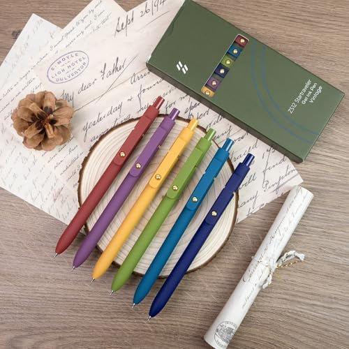 UIXJODO Gel Pens, 6 Pack Gold Retro 0.5mm Black Ink Pens Fine Point Smooth Writing Pens for School Office Supplies, Gifts for Women Girls