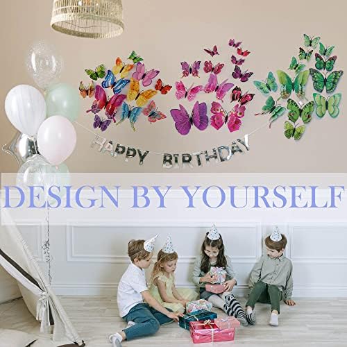 OPSEAM 3D Butterfly Wall Decor Butterfly Decorations Stickers with Magnets | 24 PCS Purple,12 Styles Double Layer Butterfly for Classroom Decoration,Locker Refrigerator, Reusable,Waterproof