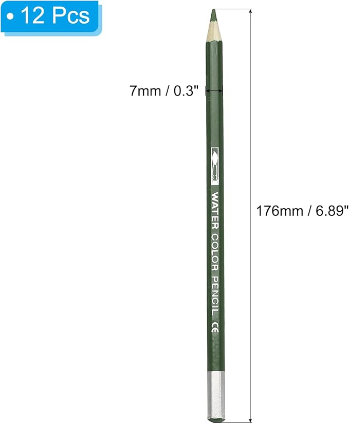 PATIKIL Watercolor Pencil, 12Pcs Water Soluble Pencils for Blending, Coloring, Sketch Drawing, Painting, Olive Green