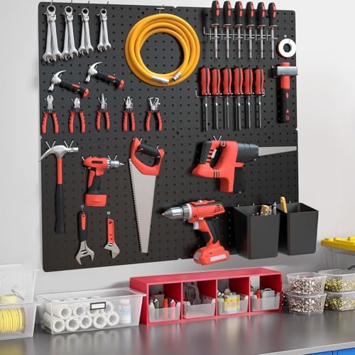 FZK Modular Plastic Peg Board Wall Organizer Kit, 12x12, Black