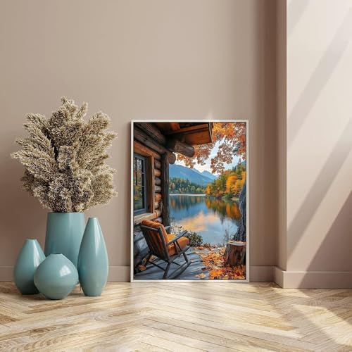 Wooden houses by the lake Diamond Art Kits for Adult Diamond Painting Kit
