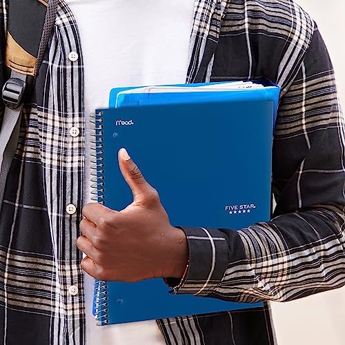Five Star Spiral Notebook + Study App, 5 Subject, College Ruled Paper, 8-1/2" x 11", 200 Sheets, Fights Ink Bleed, Water Resistant Cover, Pacific Blue (73635) (Pack of 6)