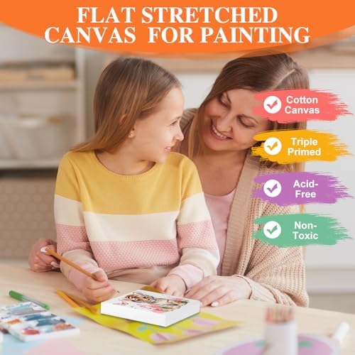 ESRICH 8 Pack Mini Canvases for Painting 5x5In, 2/5''Profile Small Square Canvases, Primed Cotton Small Stretched Canvas for Kids' Painting Supplies Such as Painting Parties,School&Home Decor Projects
