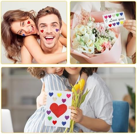 Heart Stickers, Valentines Stickers for Kids, 500Pcs 1 inch Self Adhesive Colorful Glitter Sticker for Reward Classroom Teacher Envelope Seal Mother Day Birthday Wedding Gift Decorative Label Sticker