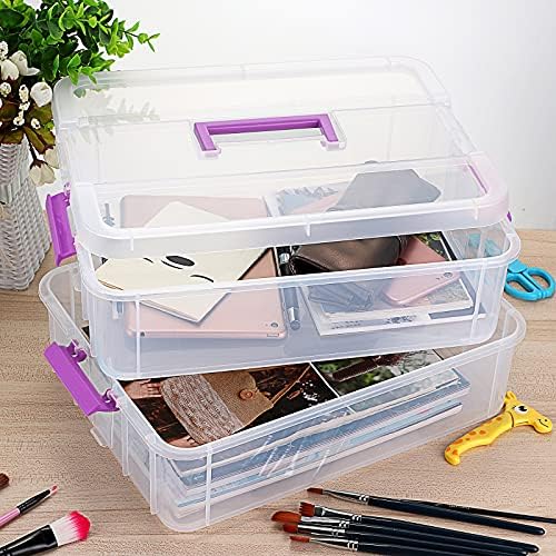 JUXYES 2-Tiers Plastic Stack Carry Storage Containers Box wih Handle Lids