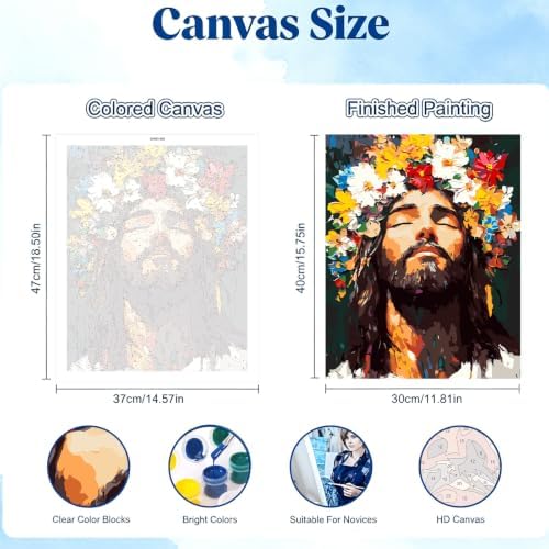 Jesus Paint by Numbers Kit for Adults, Flower Painting by Numbers 16x20 In | Religion Paint by Number for Adults Beginner, Acrylic Number Painting, Arts and Crafts Kit for Adults for Gifts Home Decor