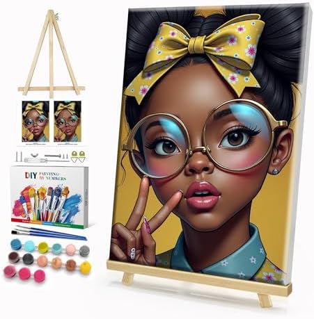 HeeBenor Framed Paint by Numbers Kit for Adults, Black Women, 8x12 Inch